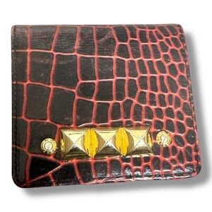 Henri Bendel Crocodile Embossed Studded Compact Wallet